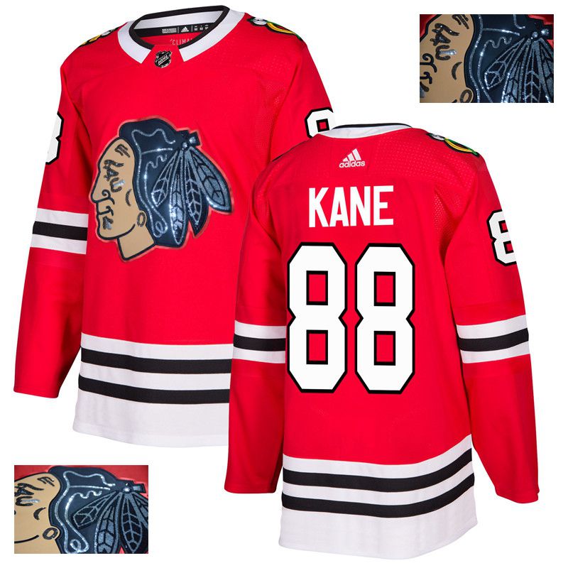 Men Chicago Blackhawks #88 Kane Red Gold embroidery Adidas NHL Jerseys